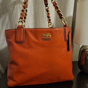 Coach Madison Persimmon Glove Leather Chain Link Strap Shoulder Tote Bag